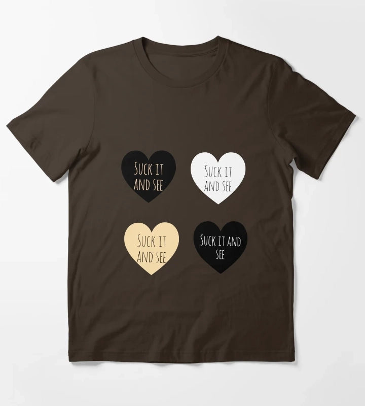 Suck it and see hearts sticker pack T-Shirt Brown