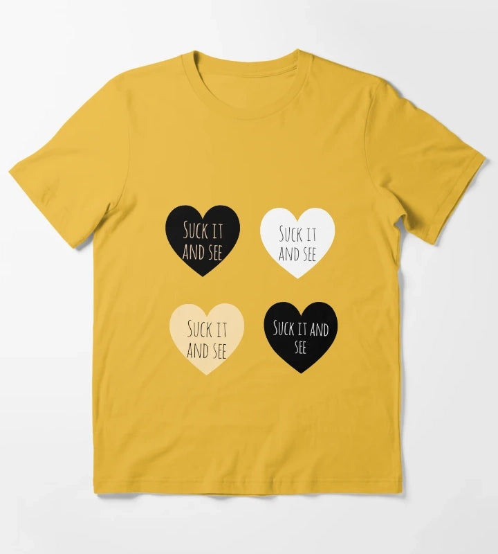 Suck it and see hearts sticker pack T-Shirt Yellow