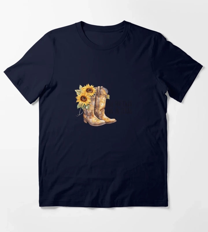 Sunflower Cowgirl Boots All my exes are in Texas T-Shirt Navy