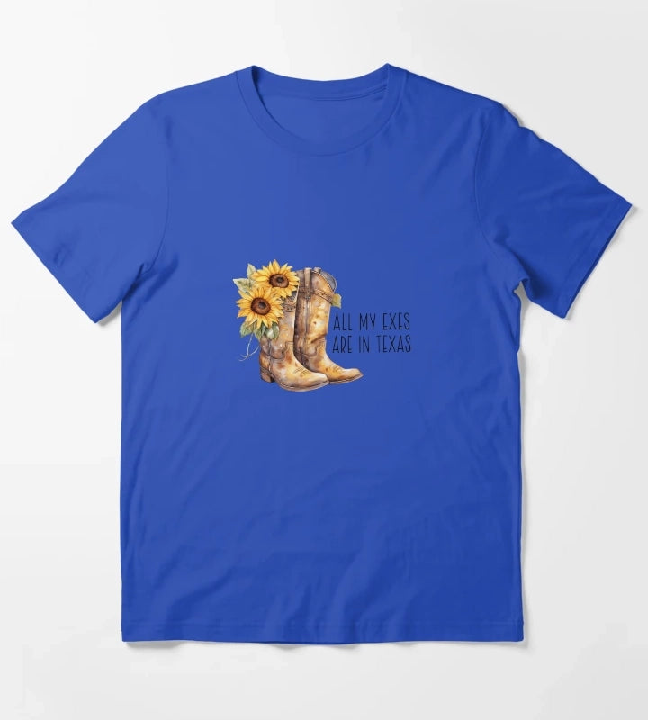 Sunflower Cowgirl Boots All my exes are in Texas T-Shirt Blue
