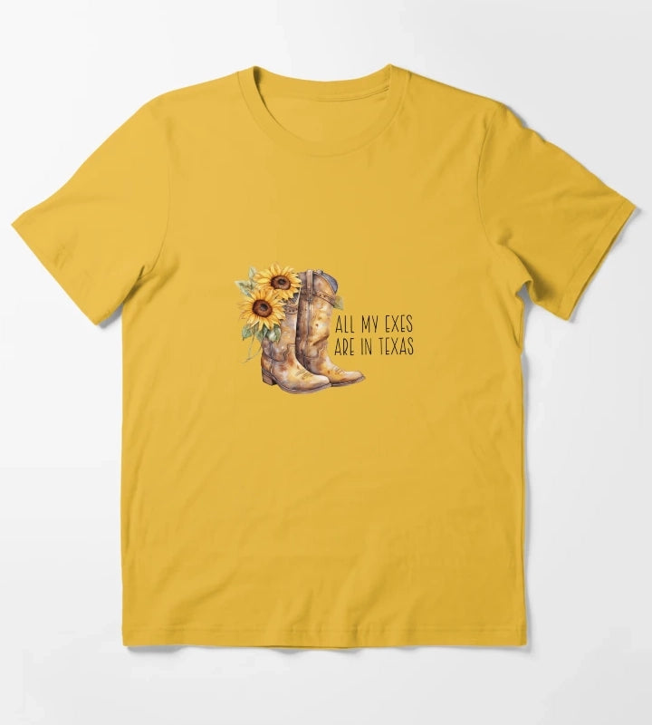 Sunflower Cowgirl Boots All my exes are in Texas T-Shirt Yellow