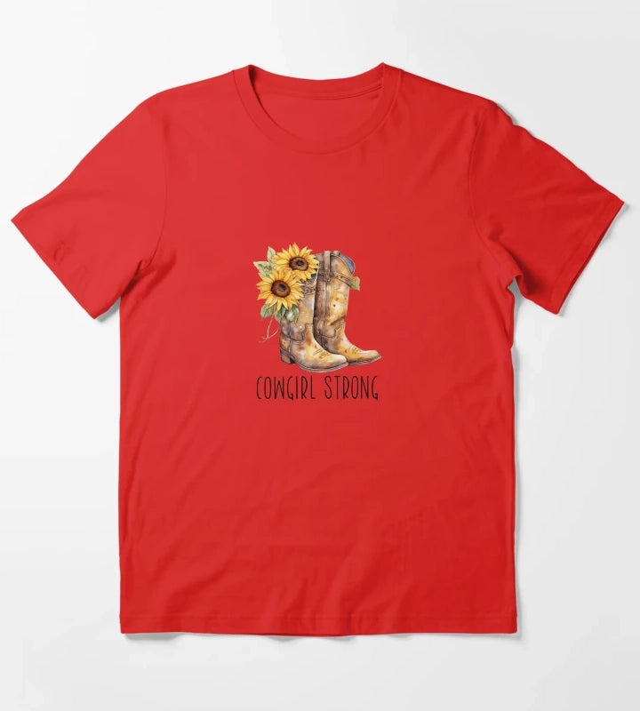 Sunflower Cowgirl Boots Cowgirl strong T-Shirt Red
