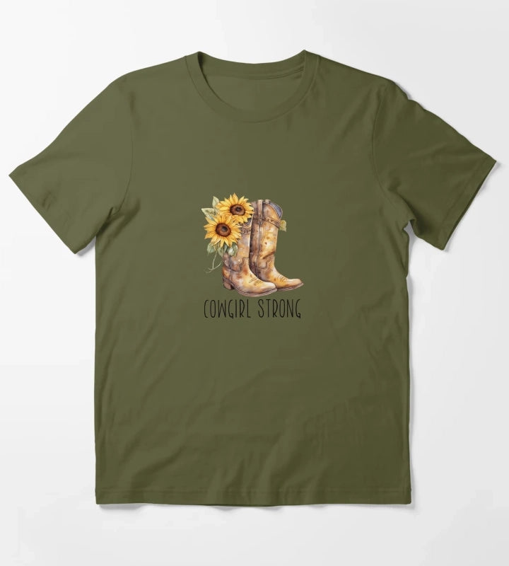 Sunflower Cowgirl Boots Cowgirl strong T-Shirt Olive Green