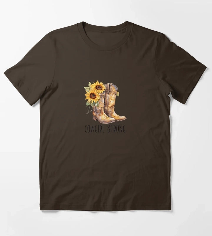 Sunflower Cowgirl Boots Cowgirl strong T-Shirt Brown
