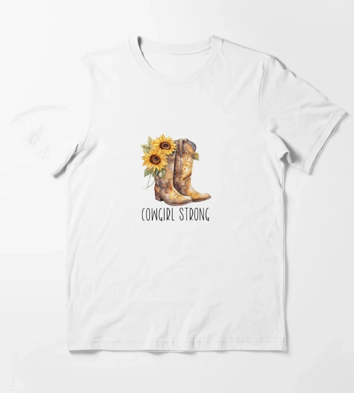 Sunflower Cowgirl Boots Cowgirl strong T-Shirt White