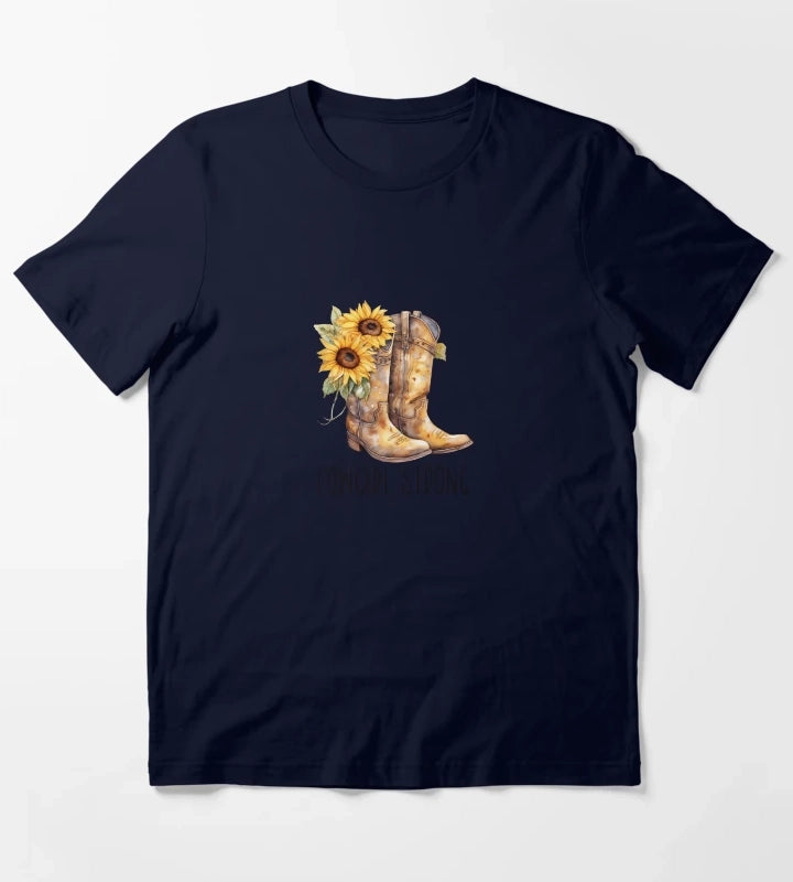 Sunflower Cowgirl Boots Cowgirl strong T-Shirt Navy
