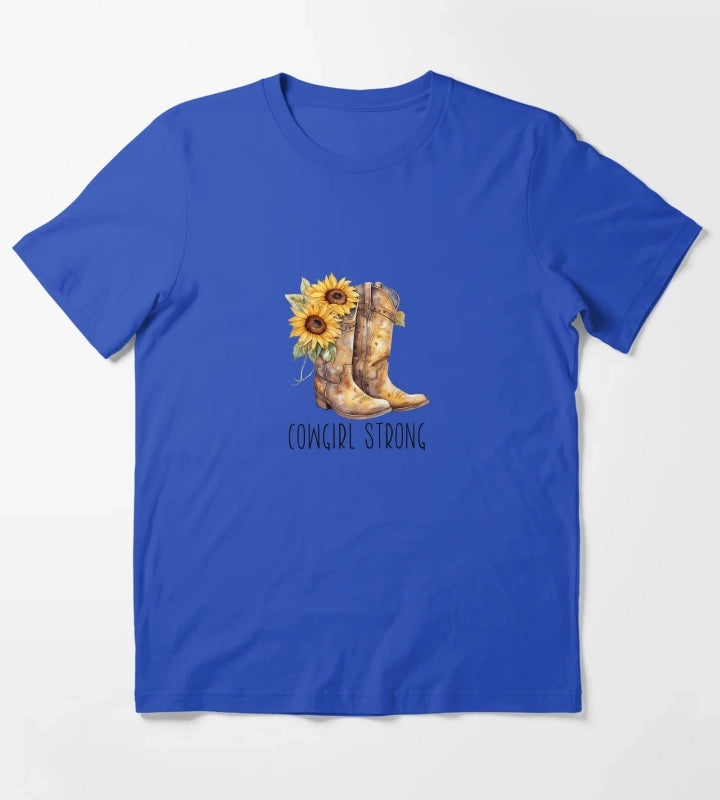 Sunflower Cowgirl Boots Cowgirl strong T-Shirt Blue