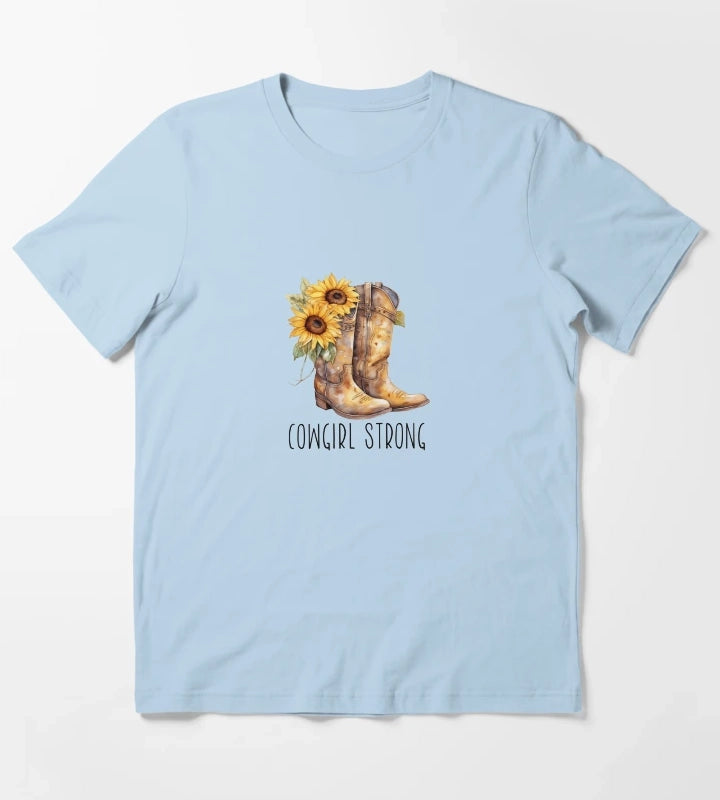 Sunflower Cowgirl Boots Cowgirl strong T-Shirt Sky Blue
