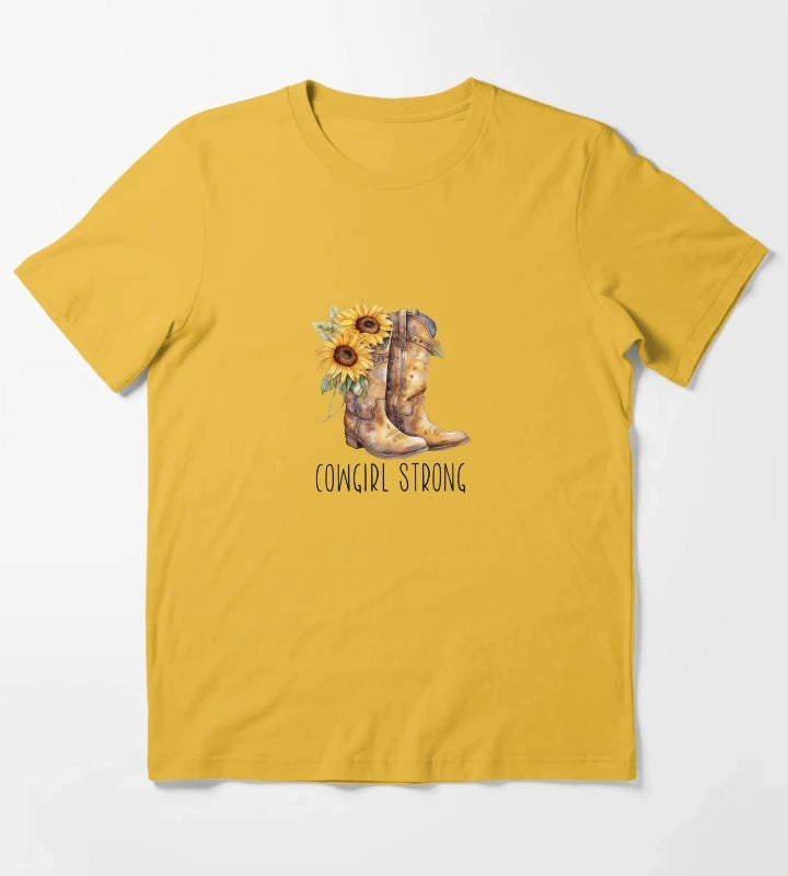 Sunflower Cowgirl Boots Cowgirl strong T-Shirt Yellow