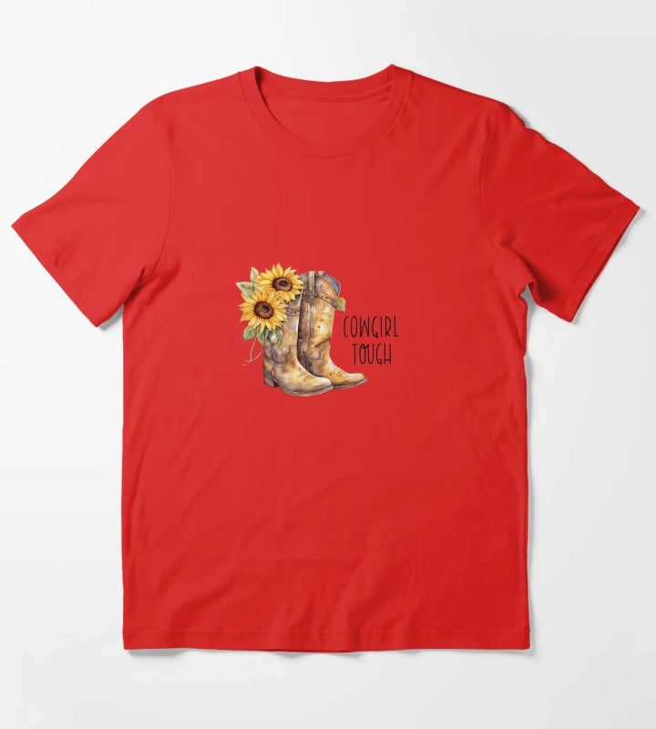 Sunflower Cowgirl Boots Cowgirl tough T-Shirt Red