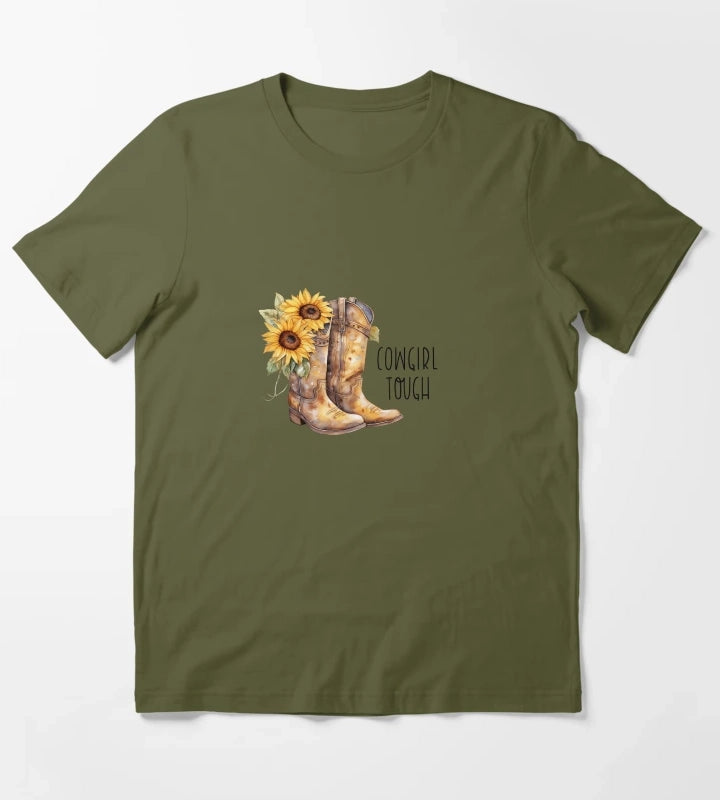 Sunflower Cowgirl Boots Cowgirl tough T-Shirt Olive Green