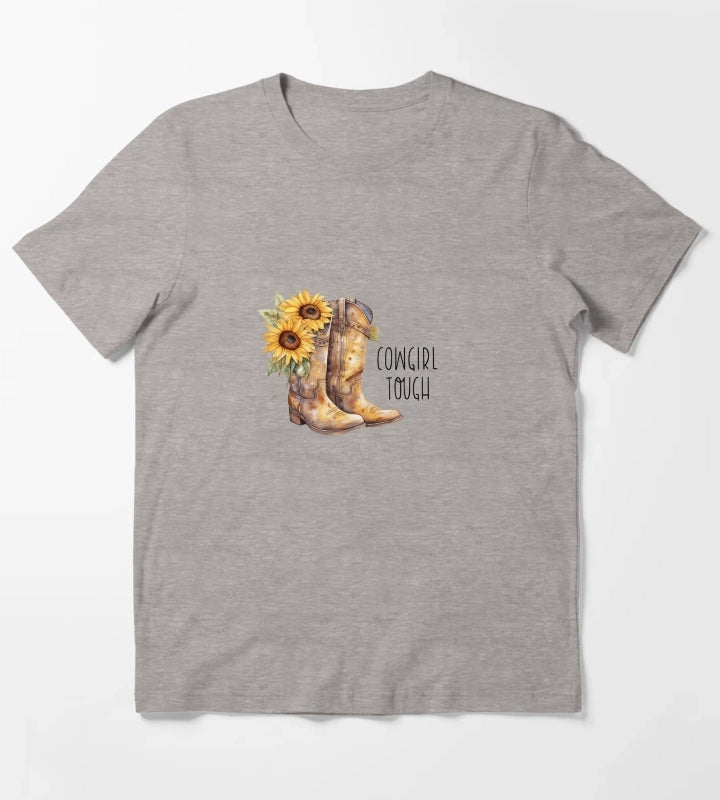 Sunflower Cowgirl Boots Cowgirl tough T-Shirt Heather Grey