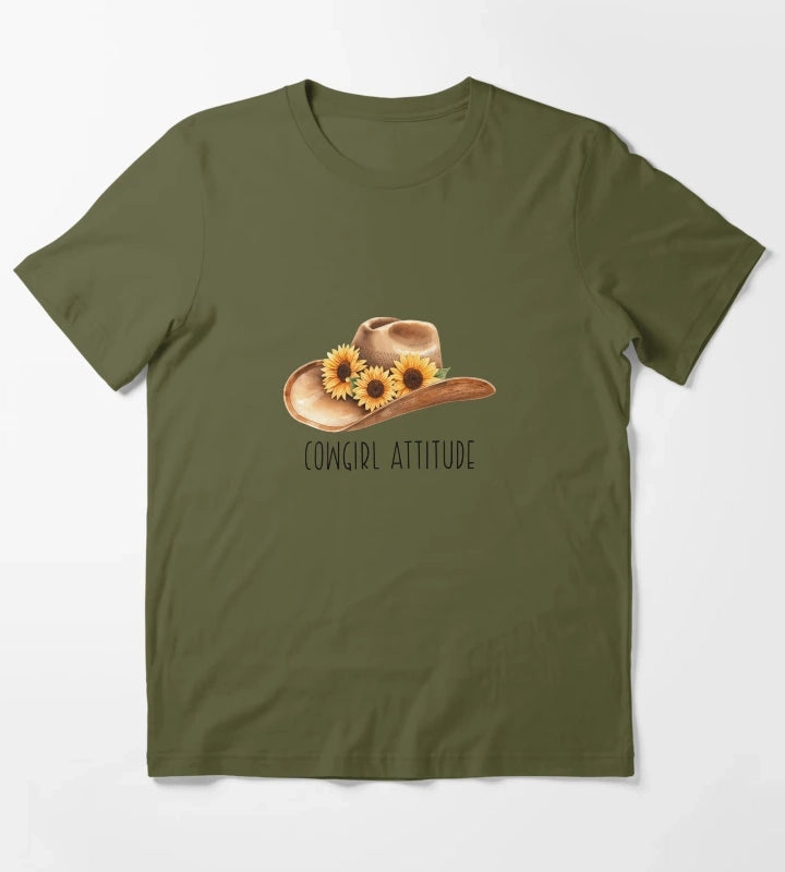 Sunflower Cowgirl Hat cowgirl attitude T-Shirt Olive Green