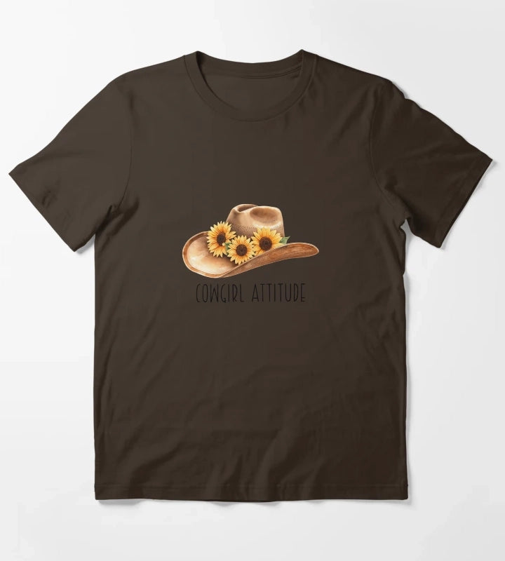 Sunflower Cowgirl Hat cowgirl attitude T-Shirt Brown