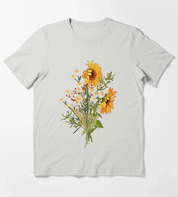Sunflower and daisy T-Shirt Light Grey