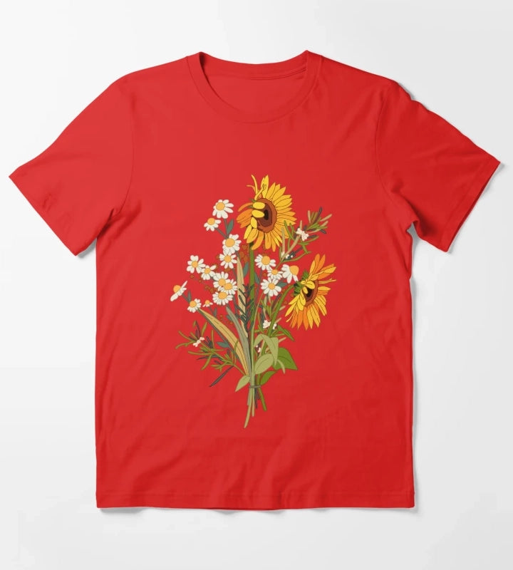 Sunflower and daisy T-Shirt Red