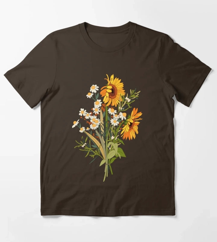 Sunflower and daisy T-Shirt Brown