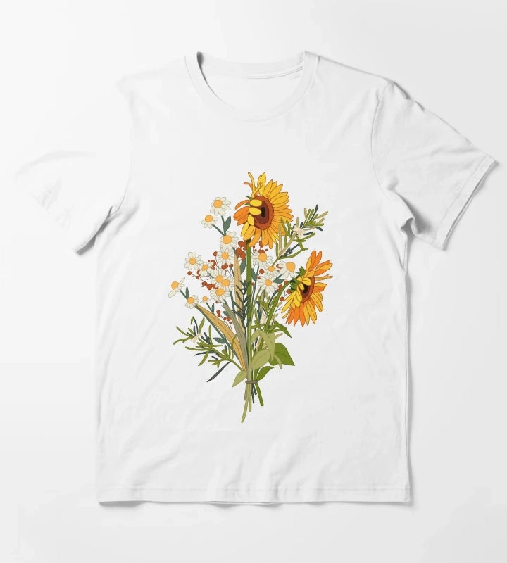 Sunflower and daisy T-Shirt White