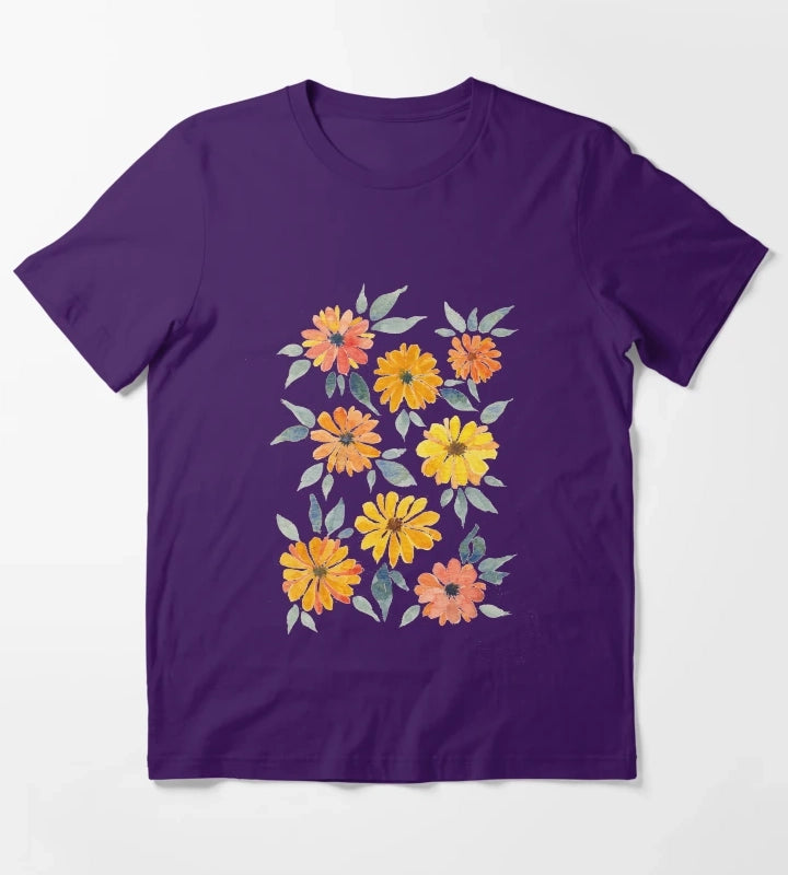 Sunset Watercolour Daisies T-Shirt Purple