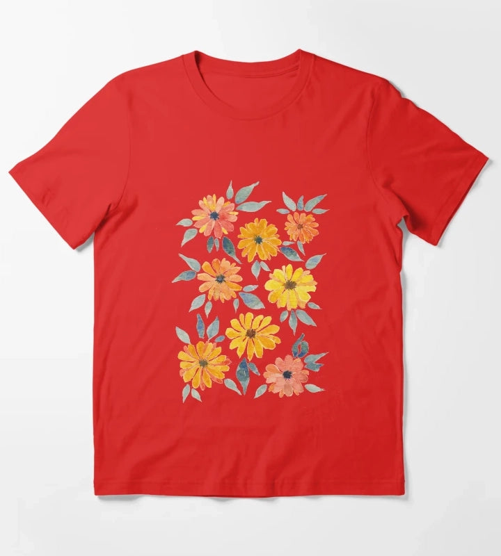 Sunset Watercolour Daisies T-Shirt Red