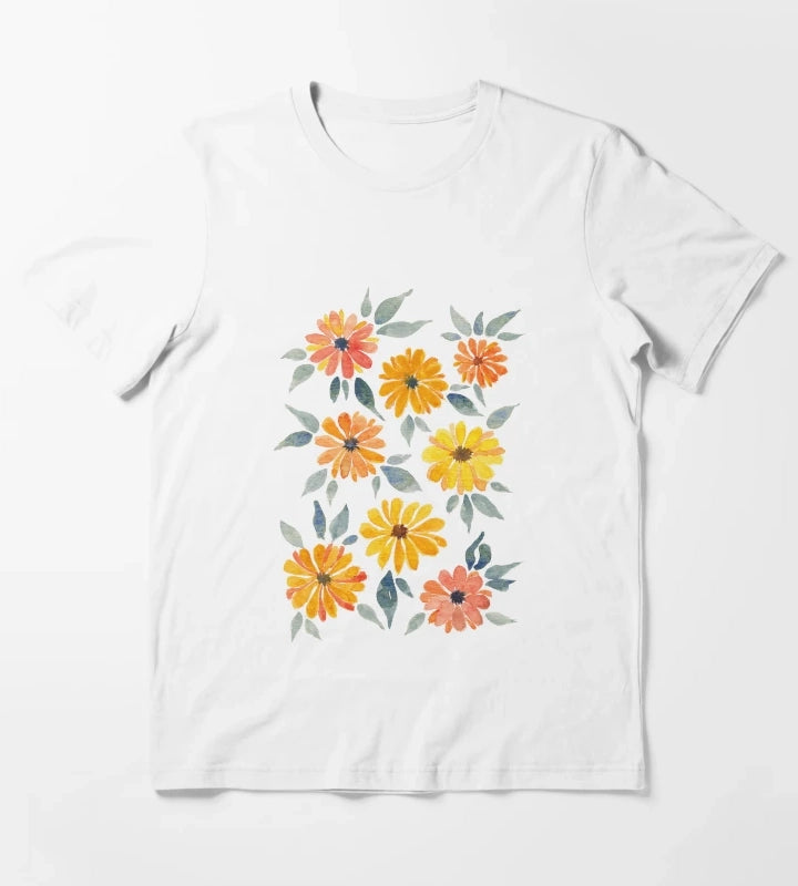 Sunset Watercolour Daisies T-Shirt White
