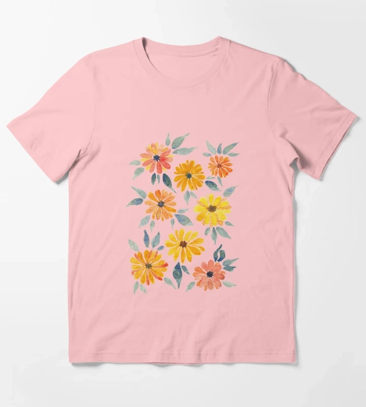 Sunset Watercolour Daisies T-Shirt Dark Grey