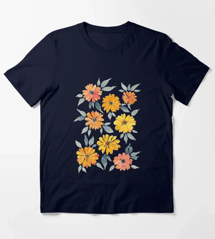 Sunset Watercolour Daisies T-Shirt Navy