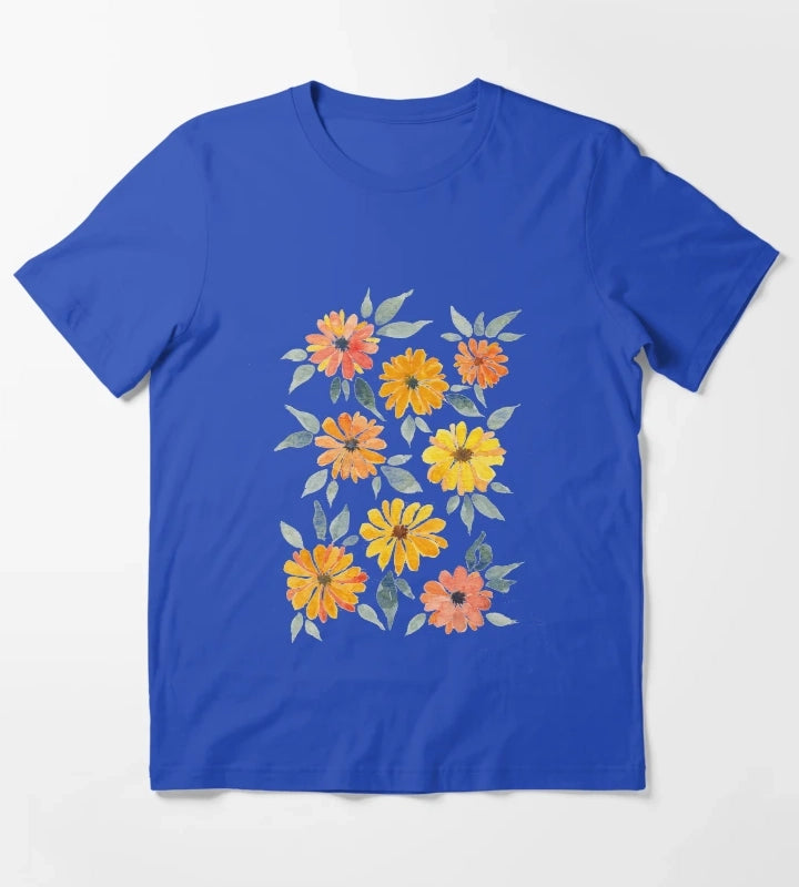 Sunset Watercolour Daisies T-Shirt Blue