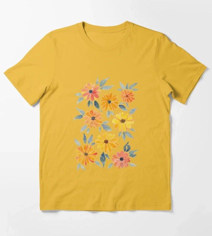 Sunset Watercolour Daisies T-Shirt Yellow