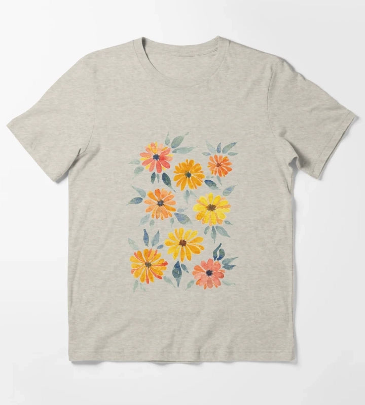 Sunset Watercolour Daisies T-Shirt Cream
