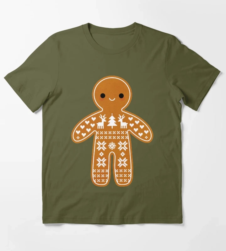 Sweater Pattern Gingerbread Cookie T-Shirt Olive Green