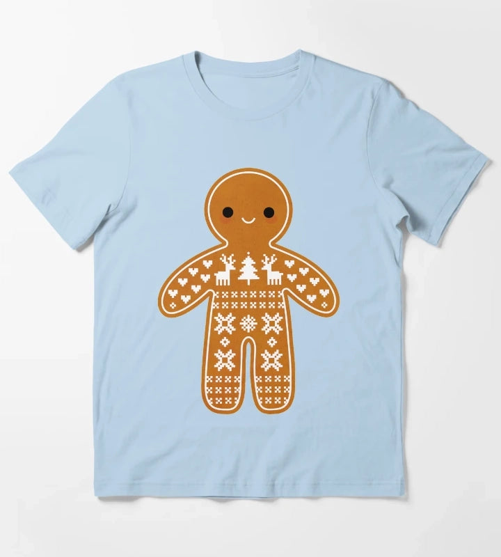 Sweater Pattern Gingerbread Cookie T-Shirt Sky Blue