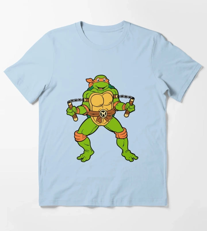 TMNT Michelangelo Classic Retro TShirt Sweatshirt Hoodie T-Shirt Sky Blue