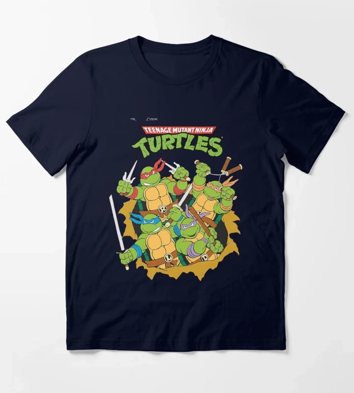 Teenage Mutant Ninja Classic Retro Logo TShirt Hoodies Sweatshirt T-Shirt Navy