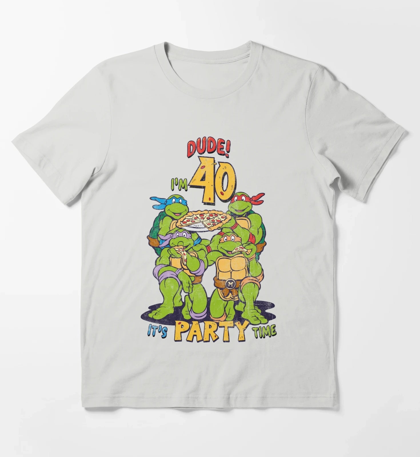 Teenage Mutant Ninja Turtles 40th Birthday Pizza Party T-Shirt Light Grey