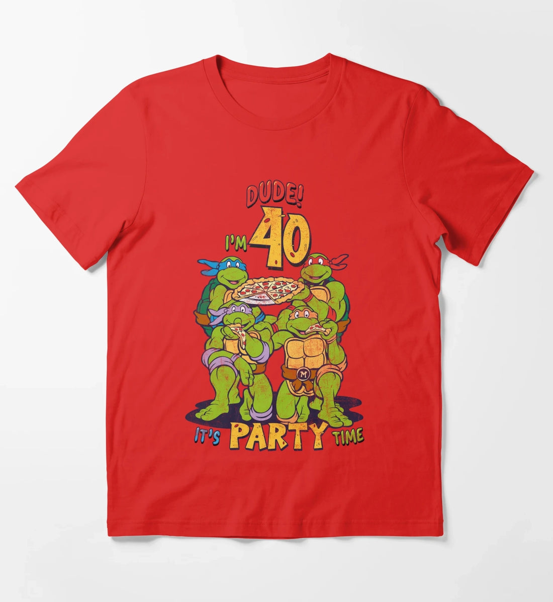 Teenage Mutant Ninja Turtles 40th Birthday Pizza Party T-Shirt Red