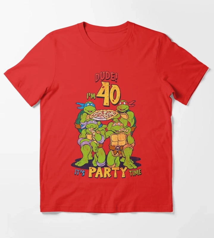 Teenage Mutant Ninja Turtles 40th Birthday Pizza Party T-Shirt Red