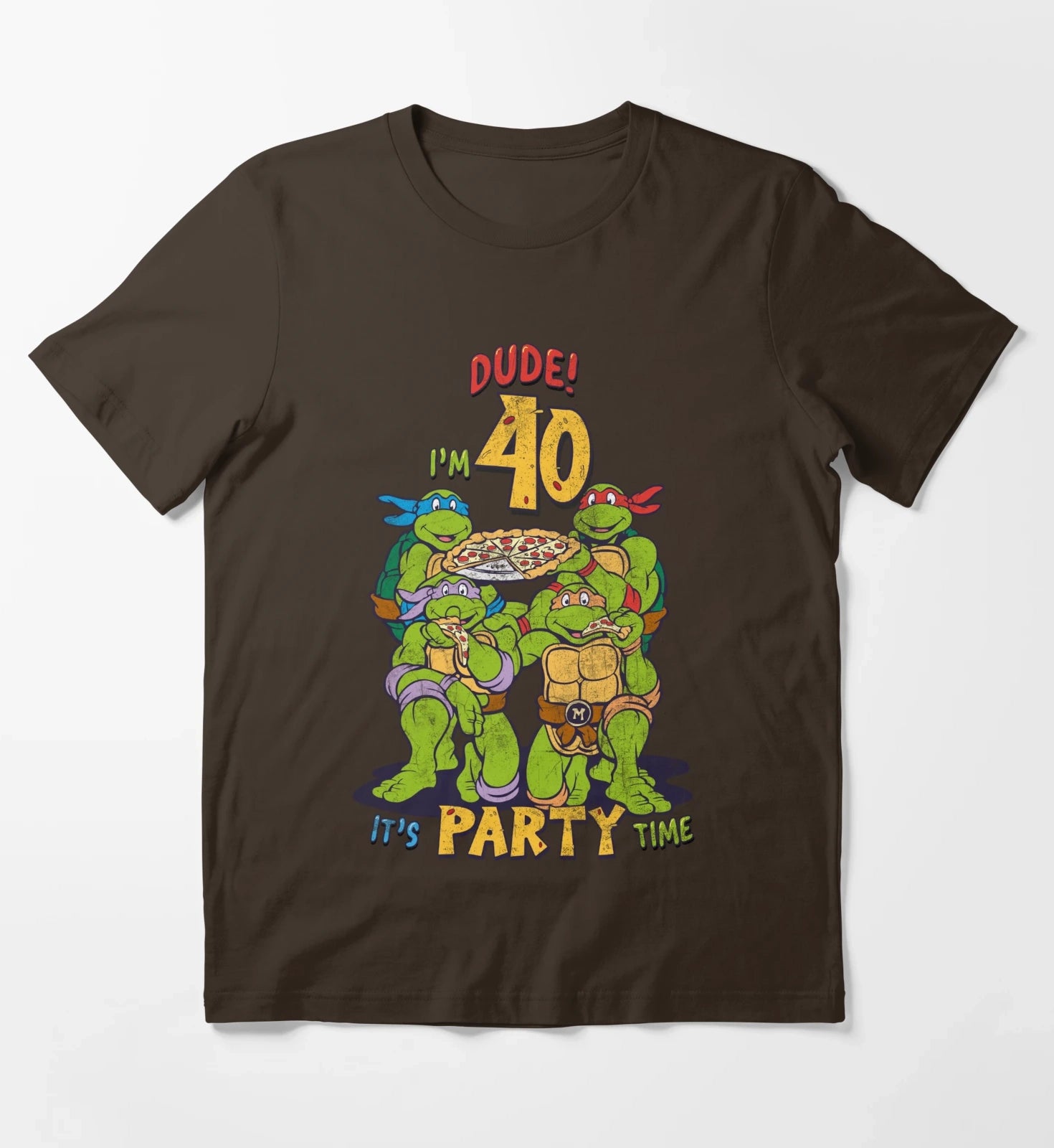 Teenage Mutant Ninja Turtles 40th Birthday Pizza Party T-Shirt Brown
