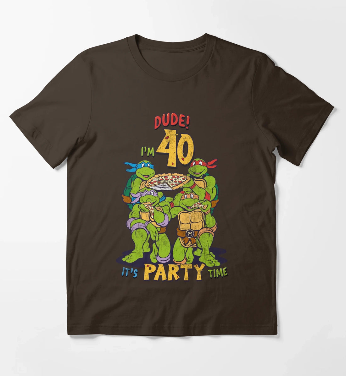 Teenage Mutant Ninja Turtles 40th Birthday Pizza Party T-Shirt Brown