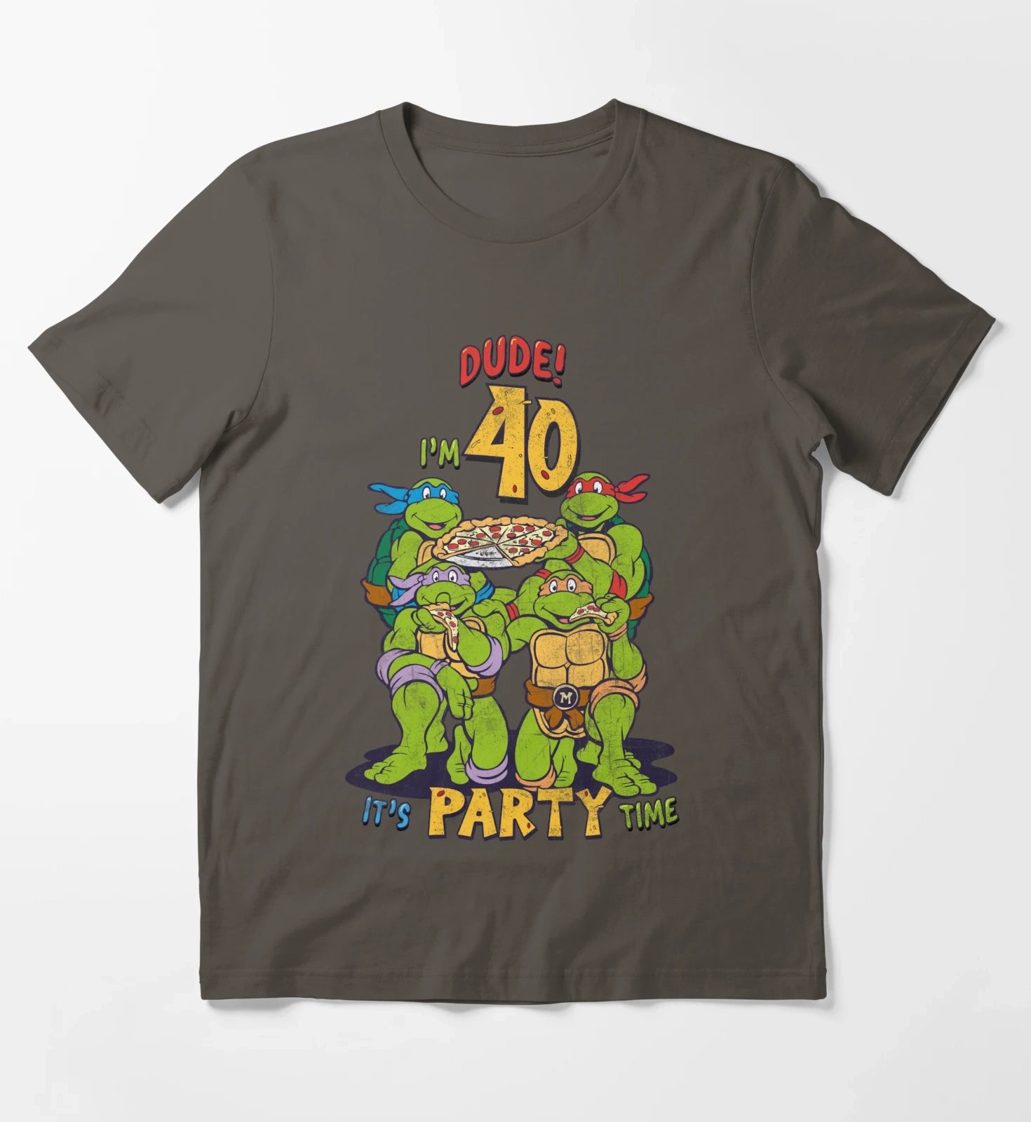 Teenage Mutant Ninja Turtles 40th Birthday Pizza Party T-Shirt Dark Grey