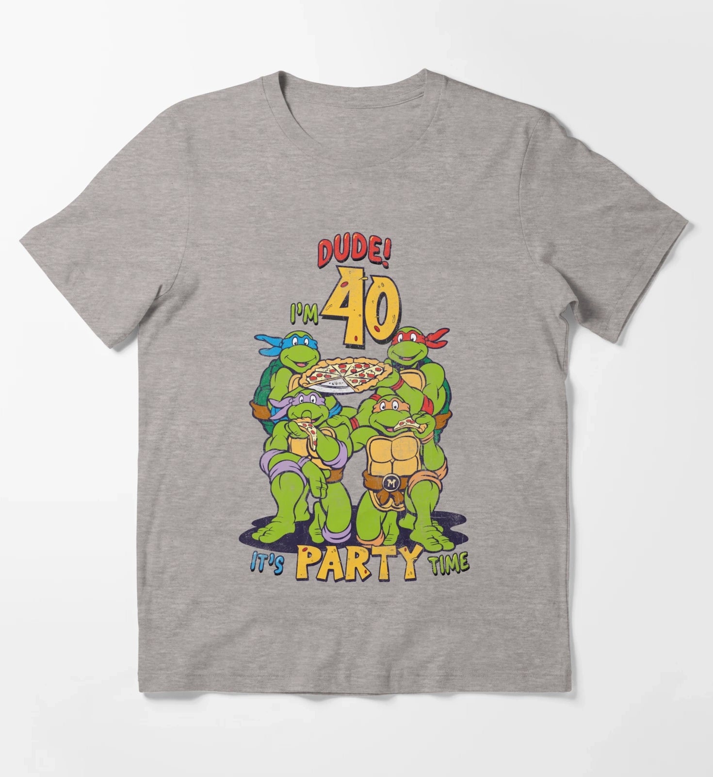 Teenage Mutant Ninja Turtles 40th Birthday Pizza Party T-Shirt Heather Grey