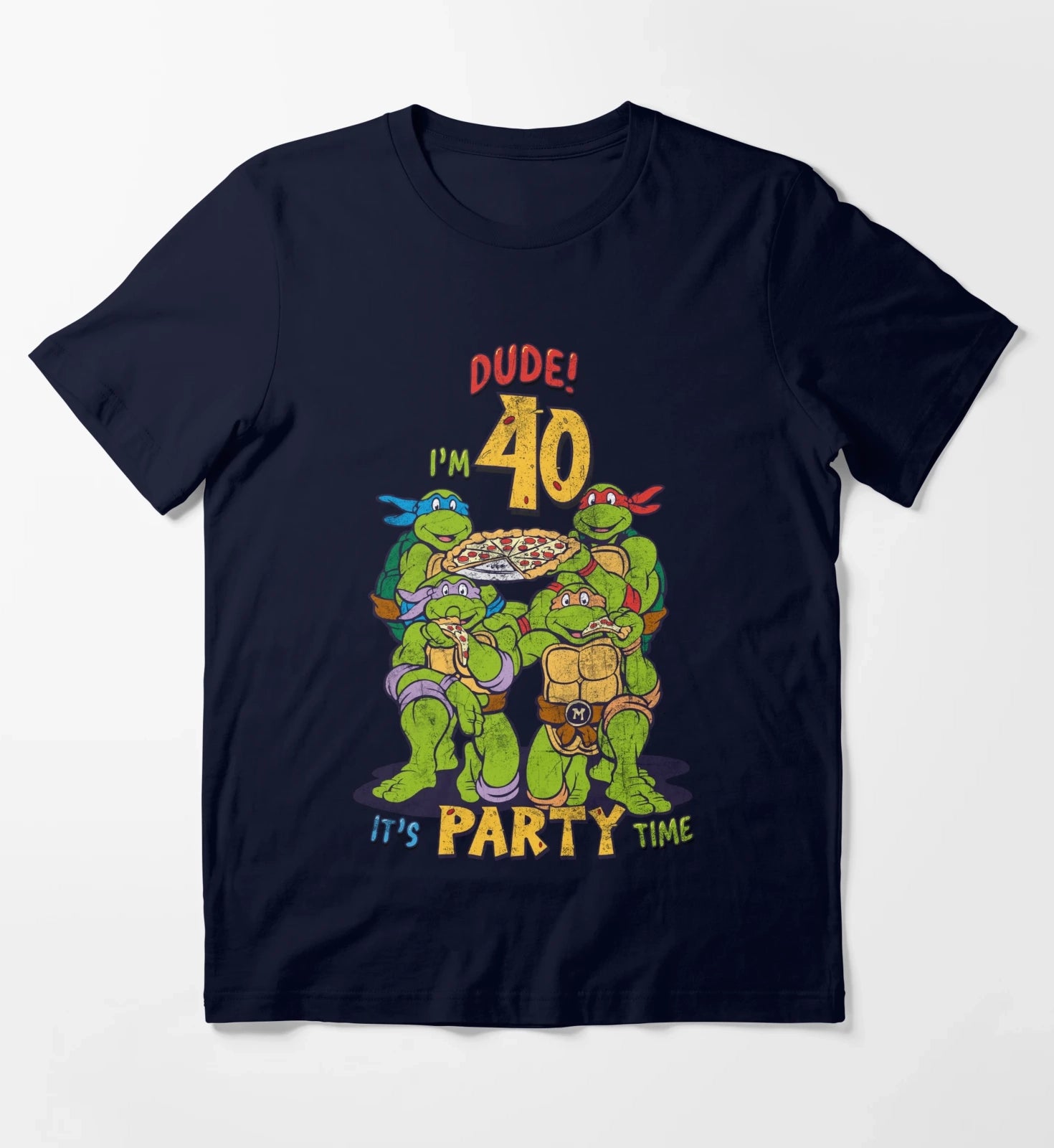 Teenage Mutant Ninja Turtles 40th Birthday Pizza Party T-Shirt Navy