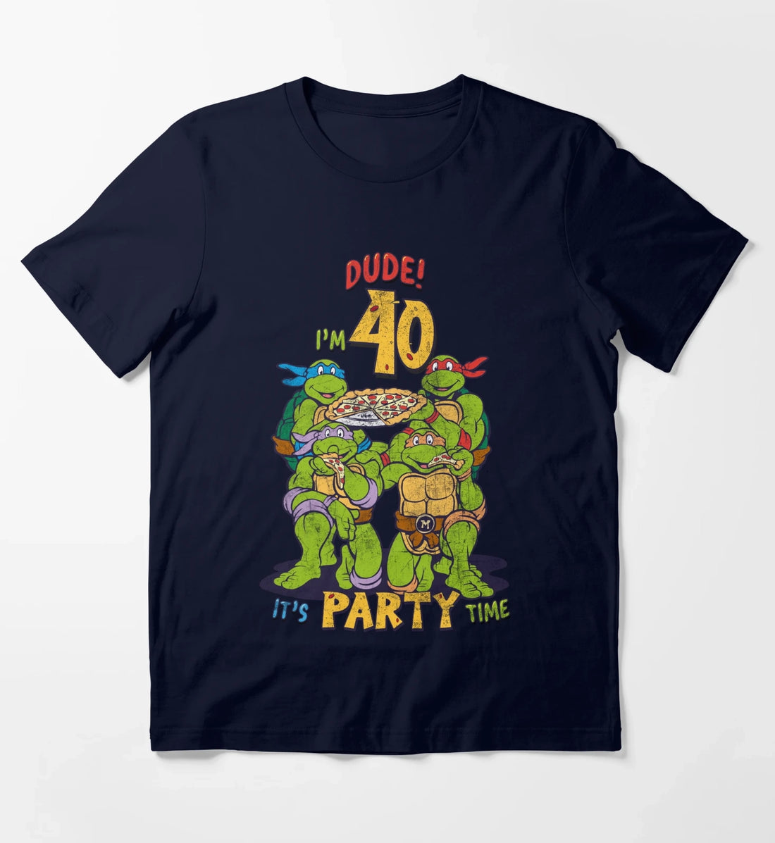 Teenage Mutant Ninja Turtles 40th Birthday Pizza Party T-Shirt Navy