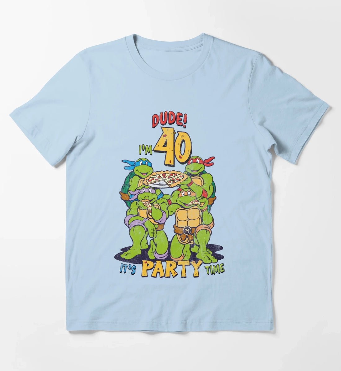 Teenage Mutant Ninja Turtles 40th Birthday Pizza Party T-Shirt Sky Blue