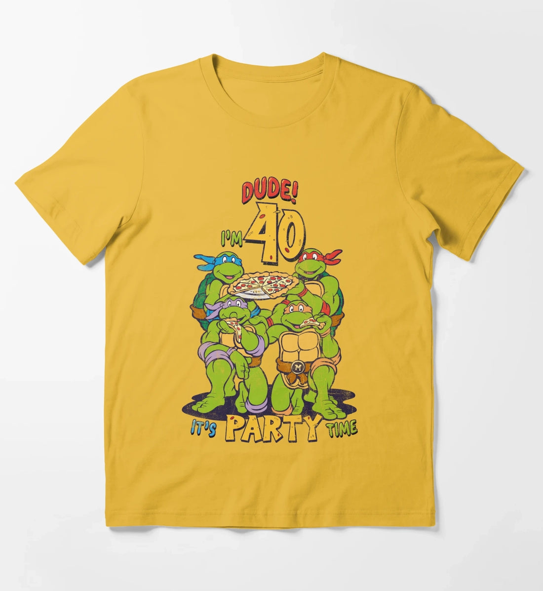 Teenage Mutant Ninja Turtles 40th Birthday Pizza Party T-Shirt Yellow