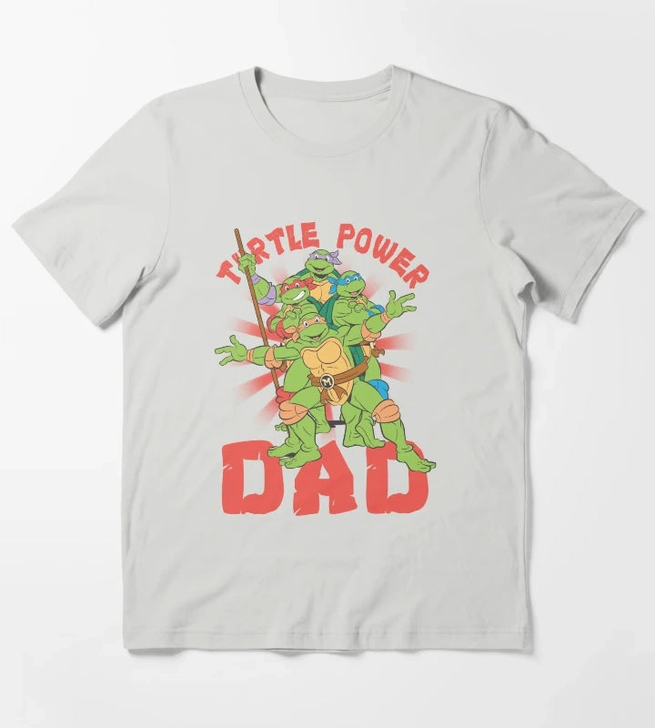 Teenage Mutant Ninja Turtles Dad Turtle Power Poster T-Shirt Light Grey