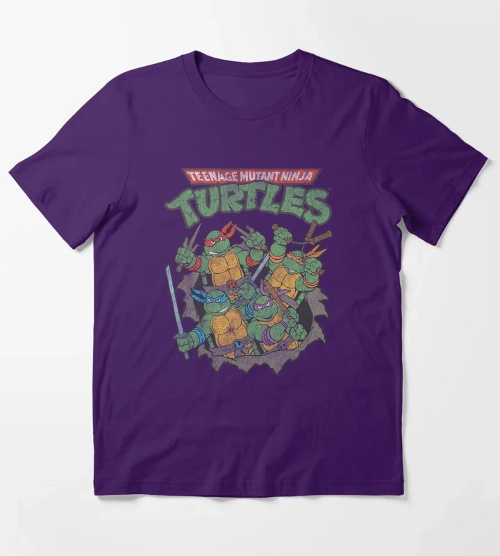 Teenage Mutant Ninja Turtles Distressed Group Poster T-Shirt Purple
