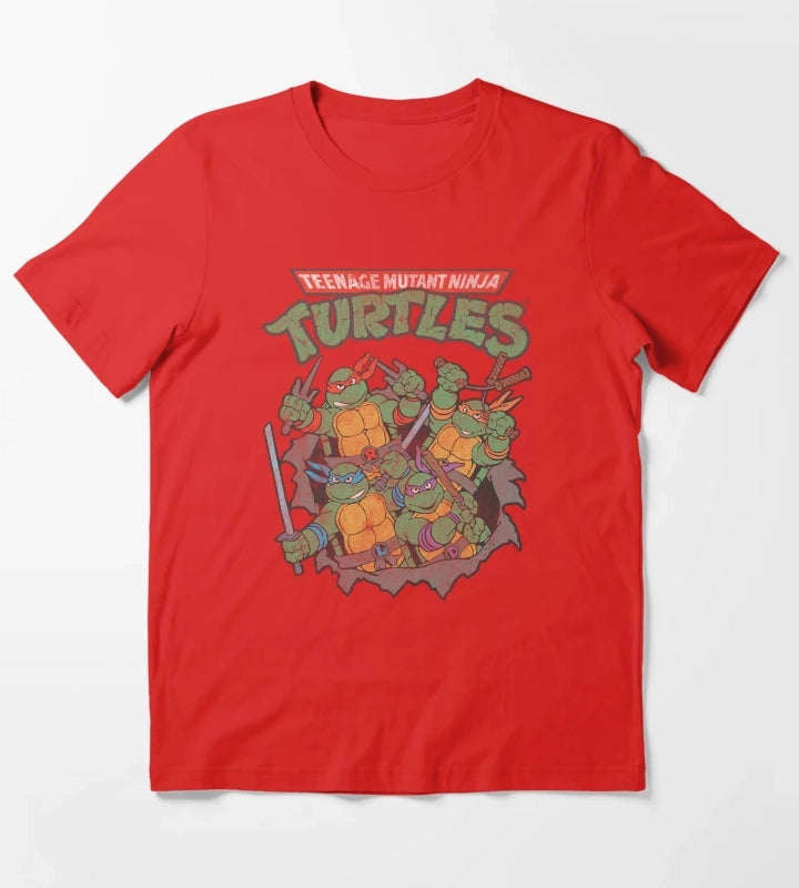 Teenage Mutant Ninja Turtles Distressed Group Poster T-Shirt Red