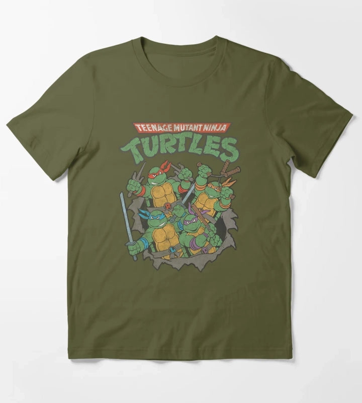 Teenage Mutant Ninja Turtles Distressed Group Poster T-Shirt Olive Green