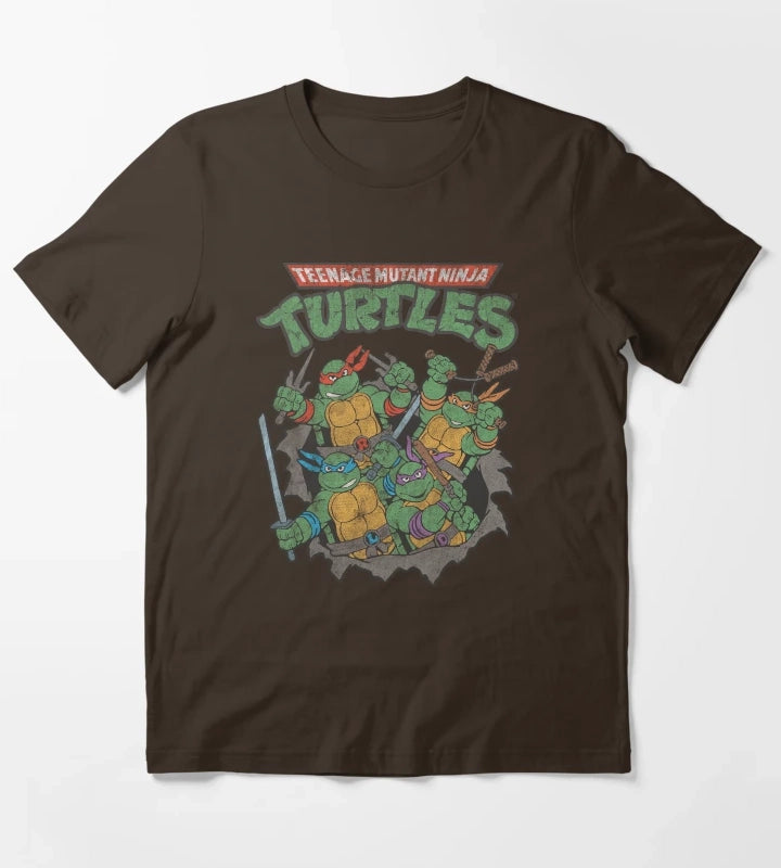 Teenage Mutant Ninja Turtles Distressed Group Poster T-Shirt Brown